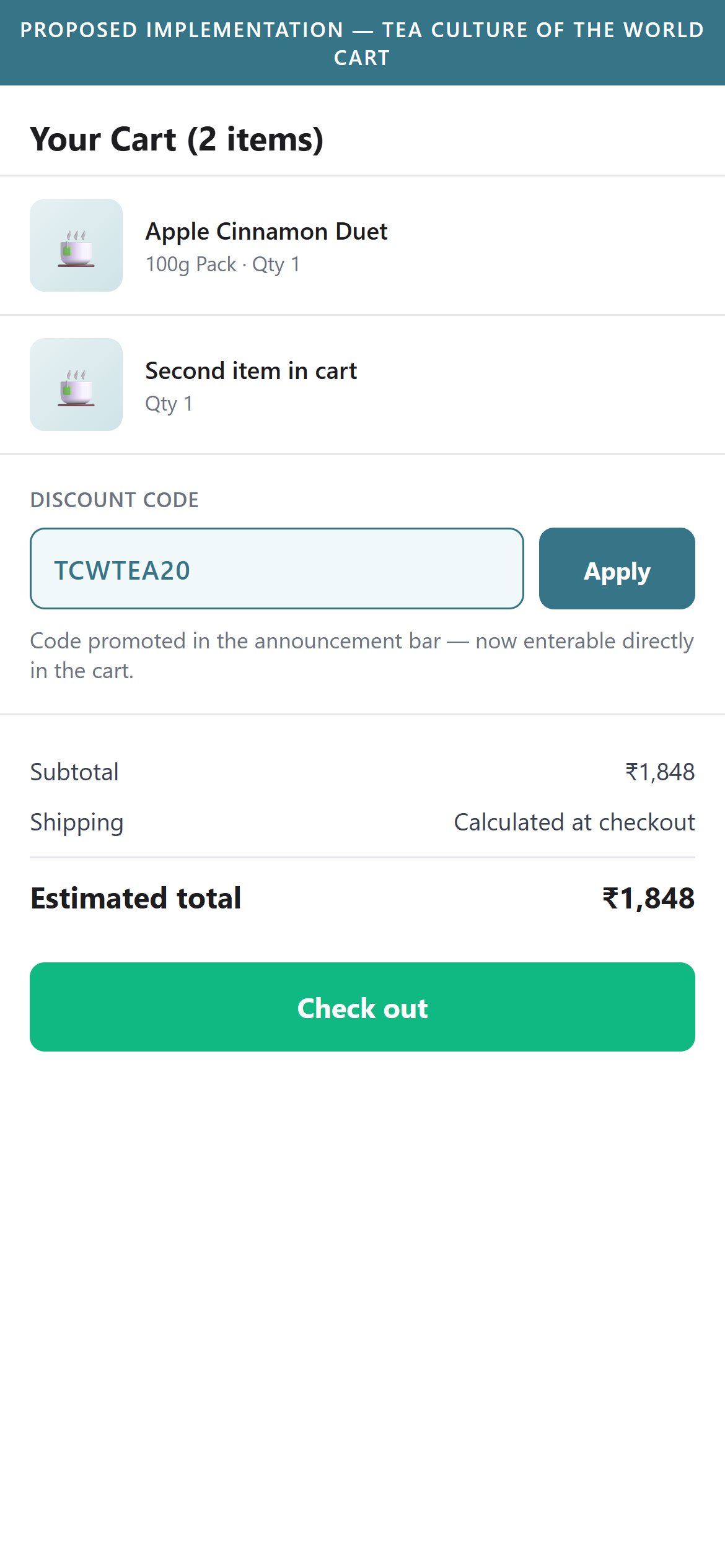 Proposed Implementation — Tea Culture of the World Mobile Cart